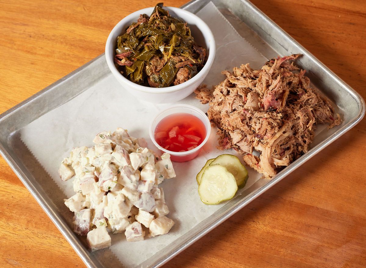 Pork BBQ plate with sides